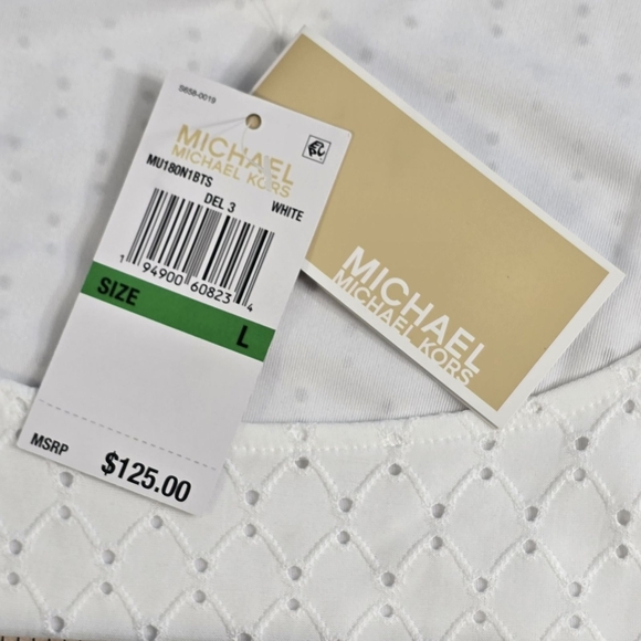 MICHAEL KORS Womens White Eyelet Tie Pullover Styling Sleeveless Scoop Neck Knee - Picture 9 of 9